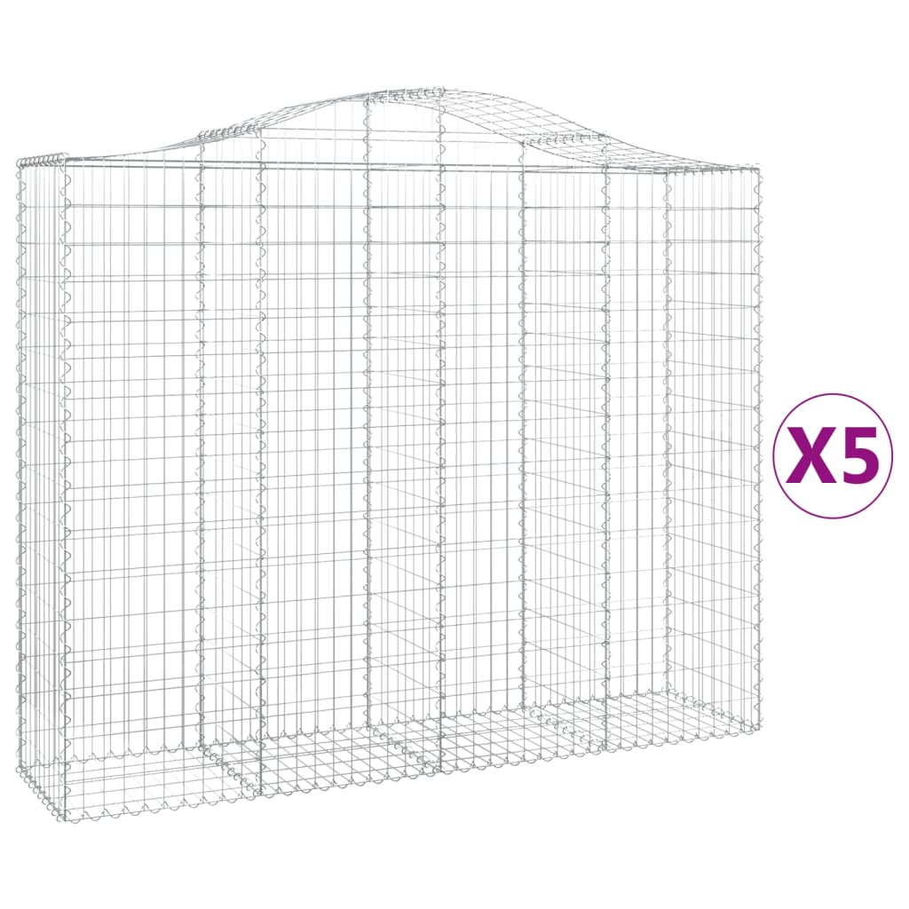 Paniers à gabions arqués 5 pcs 200x50x160/180 cm Fer galvanisé