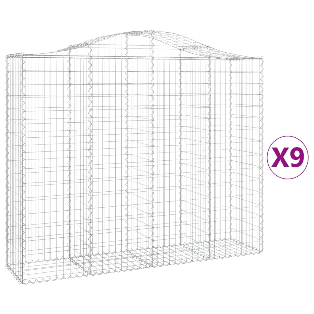 Paniers à gabions arqués 9 pcs 200x50x160/180 cm Fer galvanisé