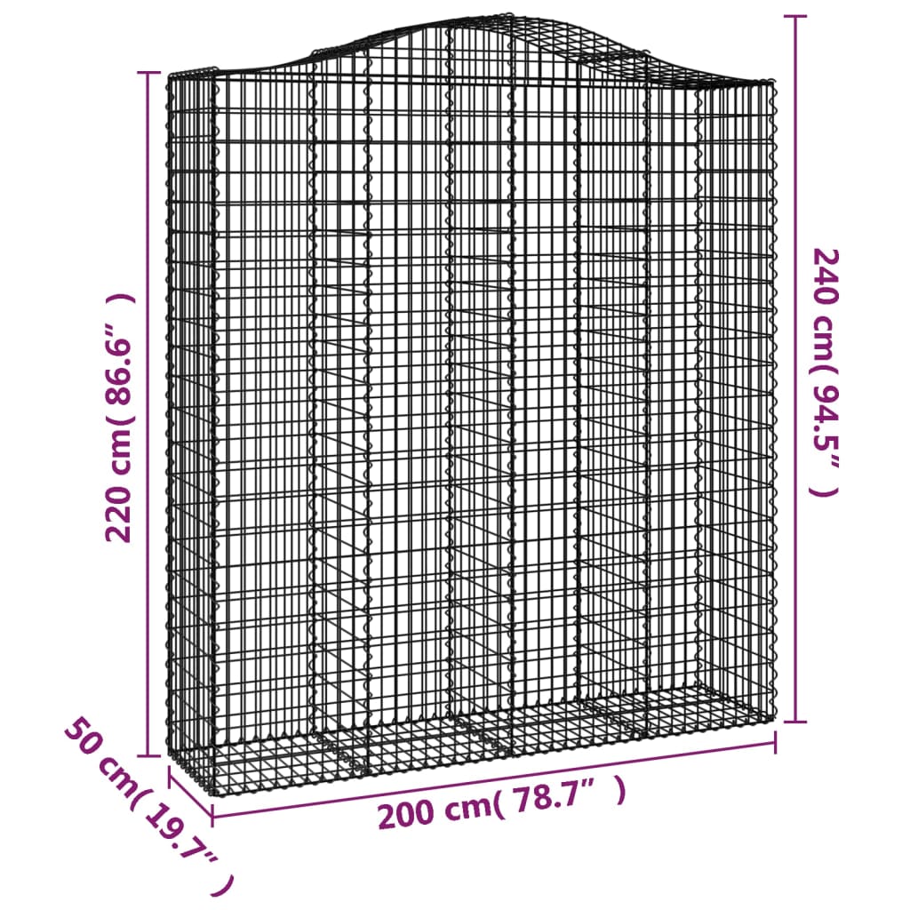 Paniers à gabions arqués 2 pcs 200x50x220/240 cm Fer galvanisé