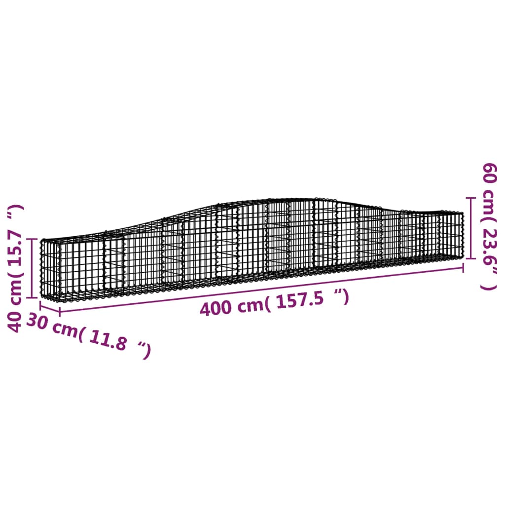 Paniers à gabions arqués 2 pcs 400x30x40/60 cm Fer galvanisé