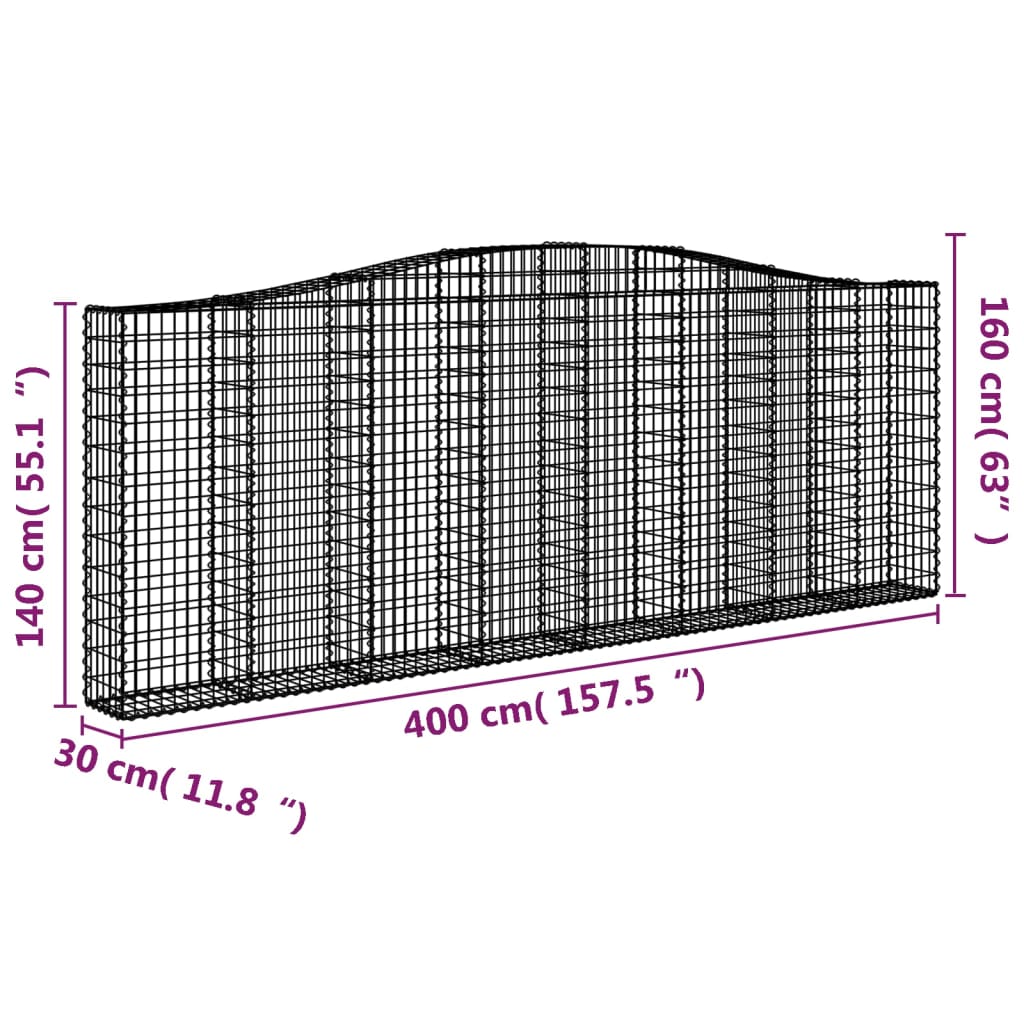 Paniers à gabions arqués 5 pcs 400x30x140/160 cm Fer galvanisé
