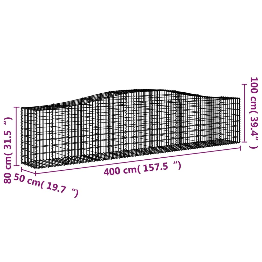 Paniers à gabions arqués 10 pcs 400x50x80/100 cm Fer galvanisé