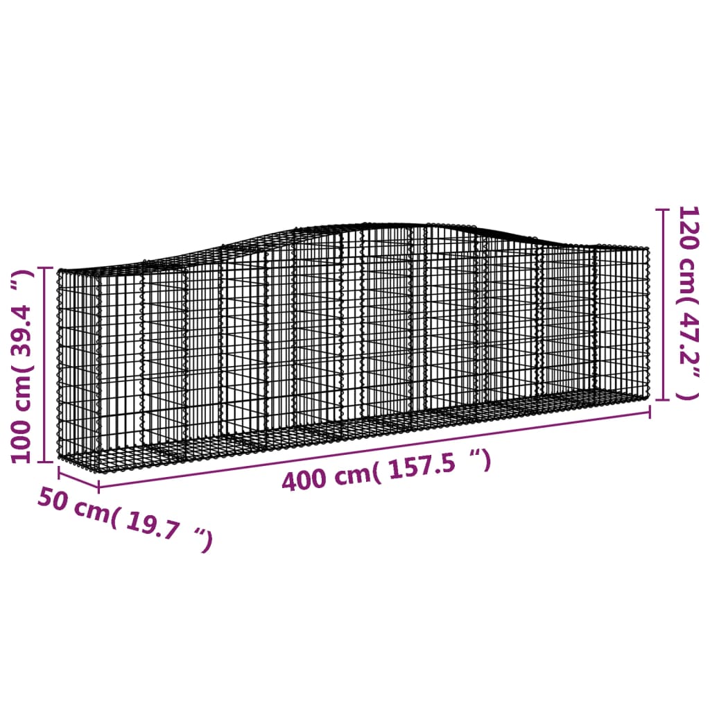 Paniers à gabions arqués 4 pcs 400x50x100/120 cm Fer galvanisé