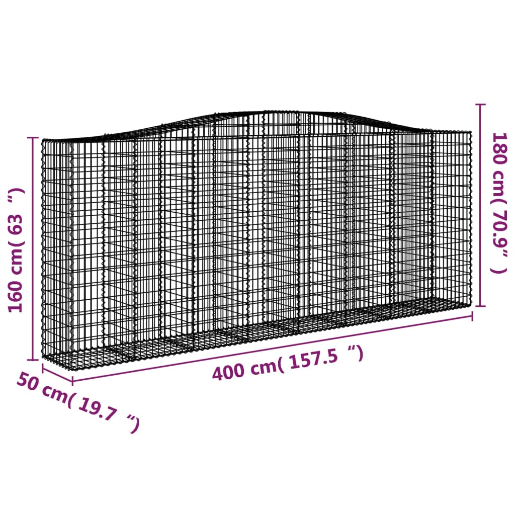 Paniers à gabions arqués 4 pcs 400x50x160/180 cm fer galvanisé