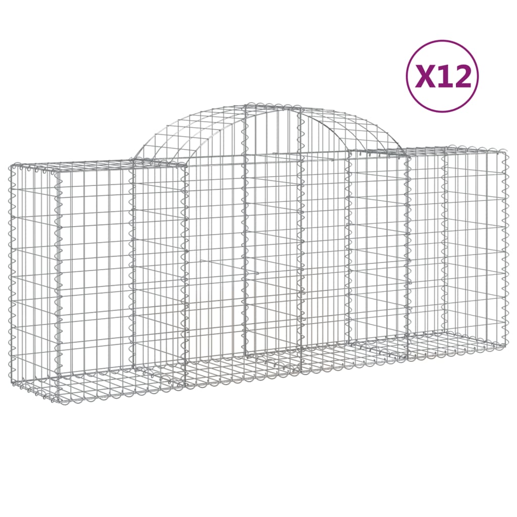 Paniers à gabions arqués 12 pcs 200x50x80/100 cm Fer galvanisé