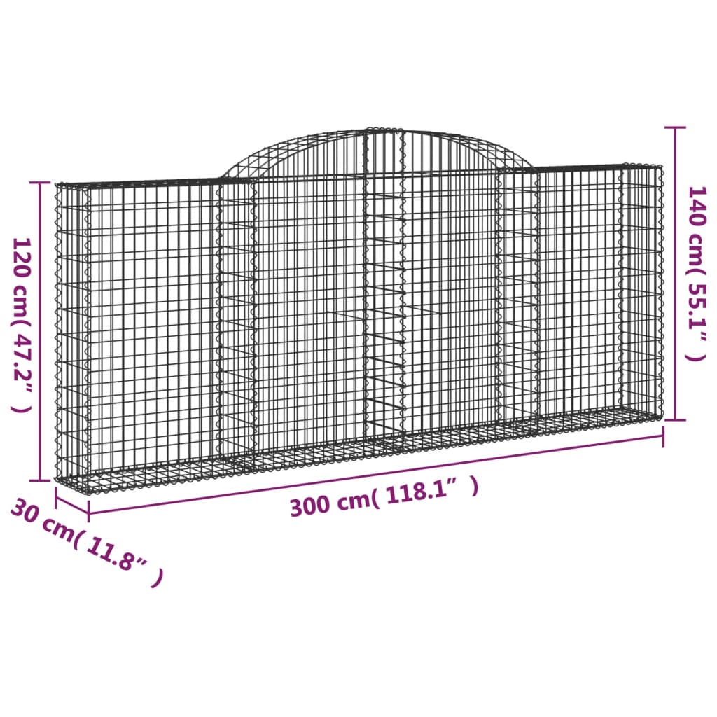 Paniers à gabions arqués 12 pcs 300x30x120/140 cm fer galvanisé