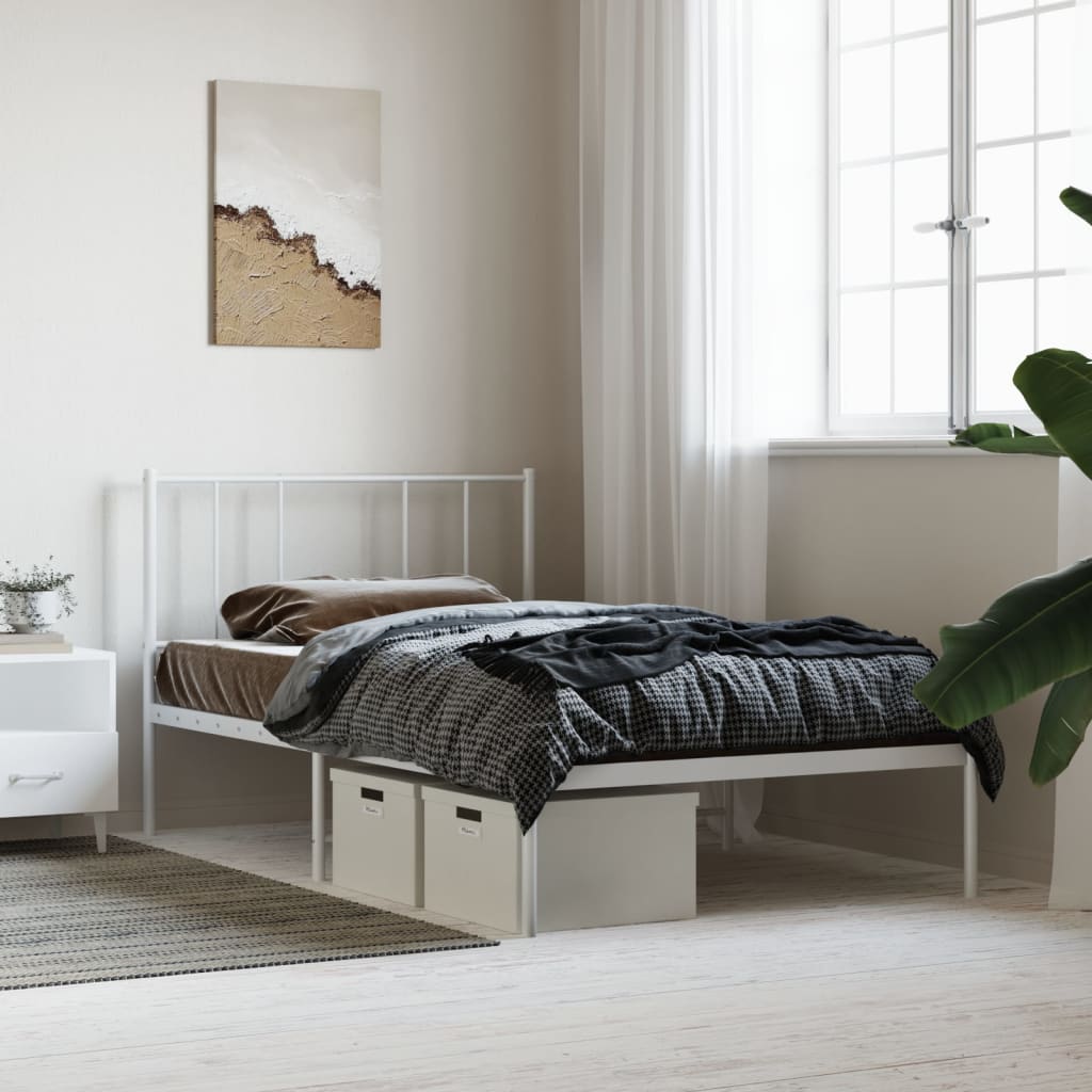 Cadre de lit métal avec tête de lit blanc 80x200 cm