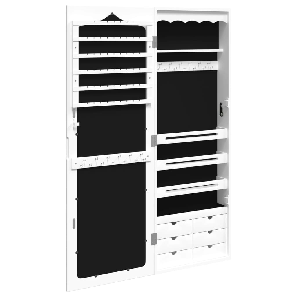 Armadio di gioielli con specchio a parete bianco 37.5x10x106 cm