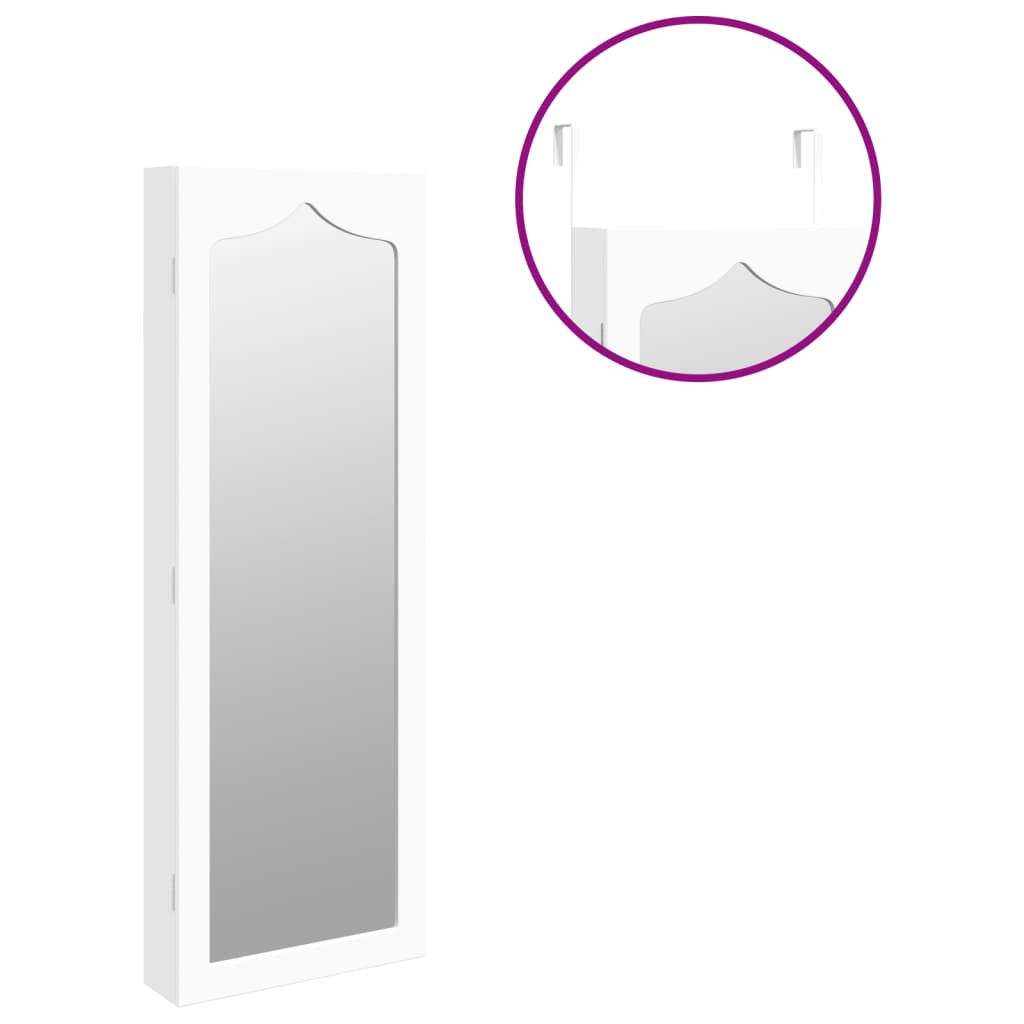 Armadio di gioielli con specchio a parete bianco 37.5x10x106 cm