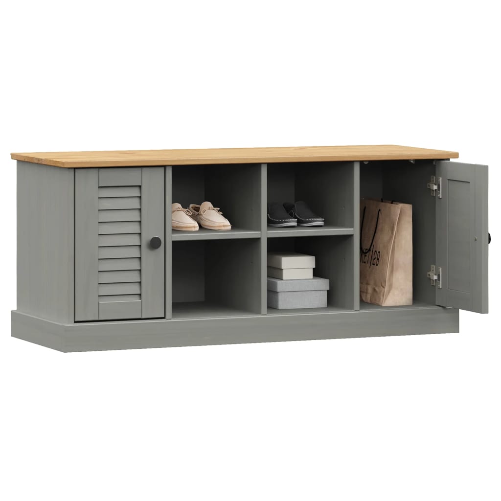 Banc à chaussures VIGO gris 106x35x40 cm bois massif de pin