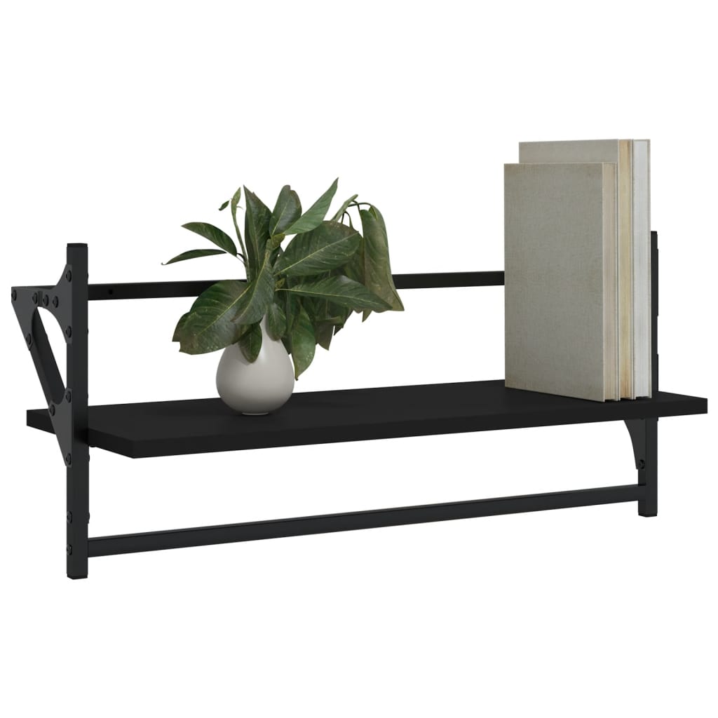Étagères murales avec barres 2 pcs noir 65x25x30 cm
