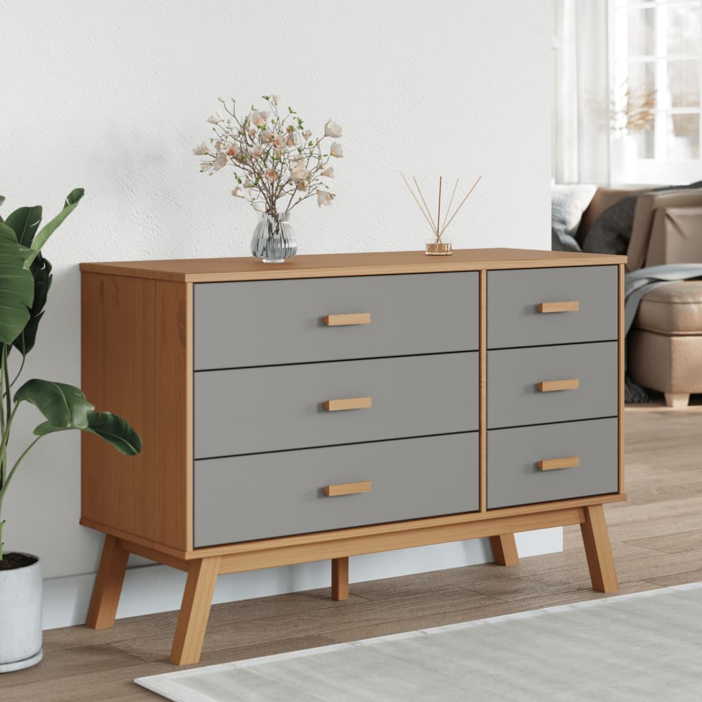 Olden Grey and Brown Wardrobe Armadio Solid Pine Wood