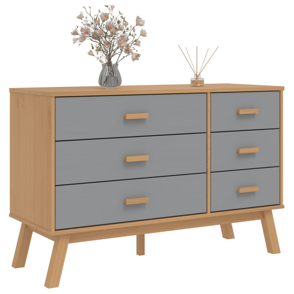 Olden Grey and Brown Wardrobe Armadio Solid Pine Wood