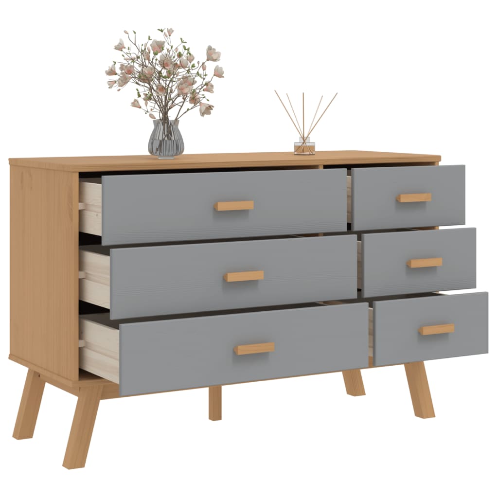 Olden Grey and Brown Wardrobe Armadio Solid Pine Wood