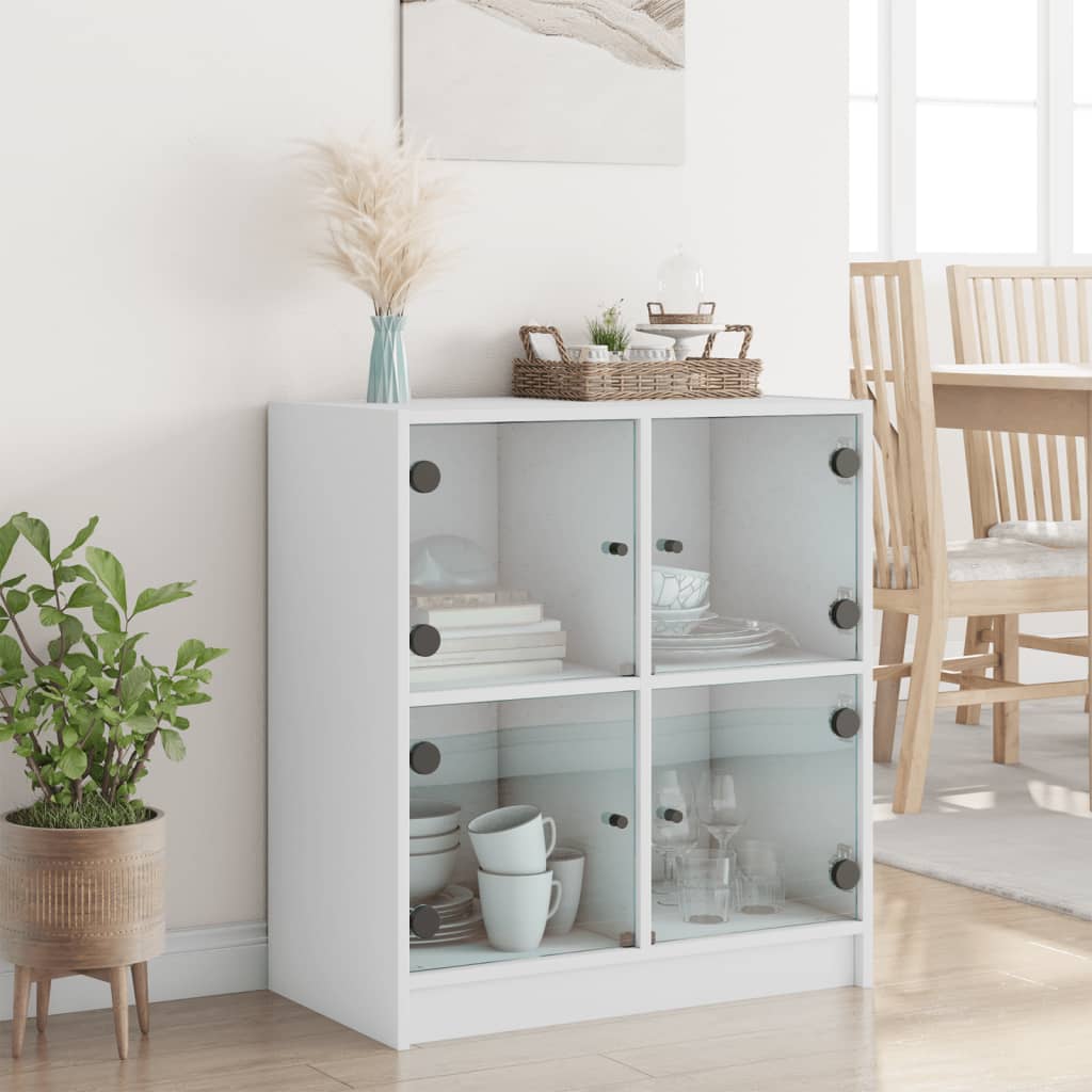 Armadio laterale con porte di vetro bianco 68x37x75,5 cm