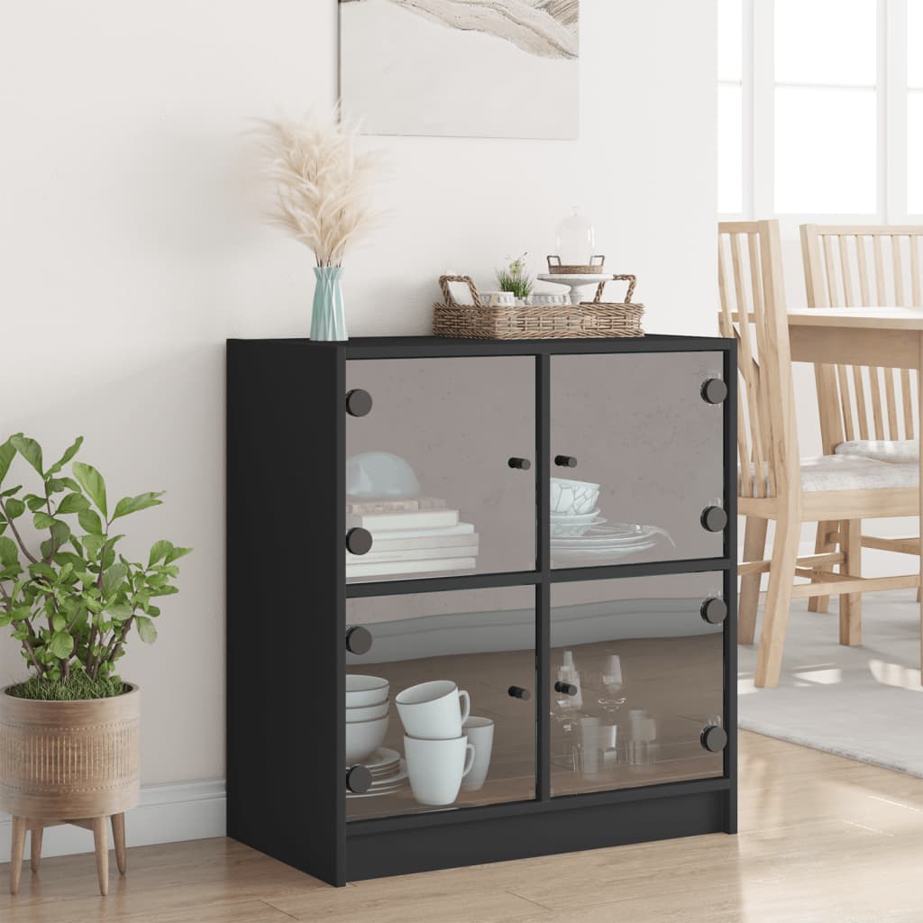Armadio laterale con porte di vetro nero 68x37x75,5 cm