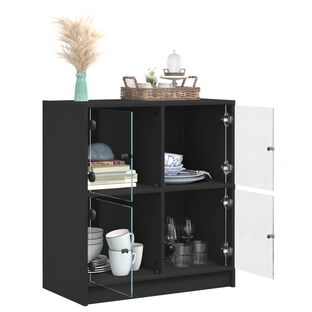Armadio laterale con porte di vetro nero 68x37x75,5 cm