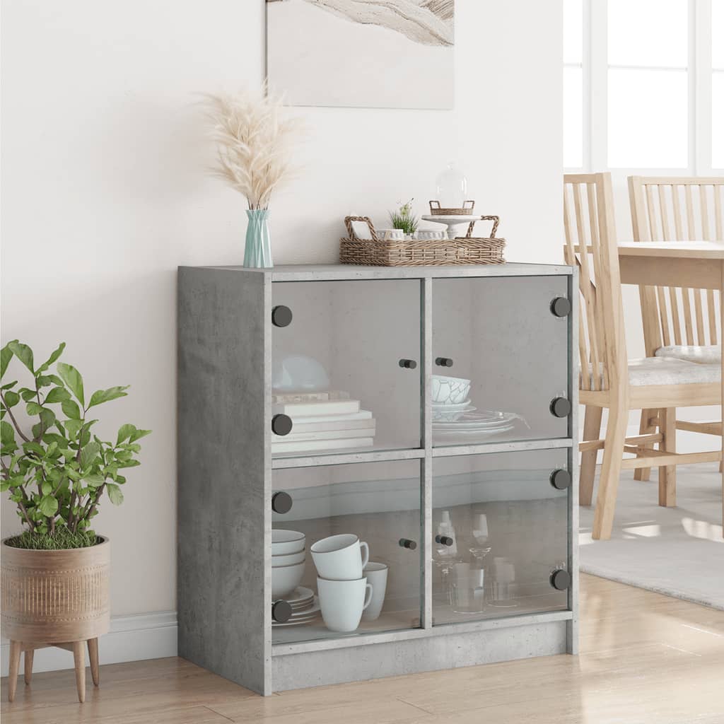 Armadio laterale con porte in vetro grigio in cemento 68x37x75,5 cm
