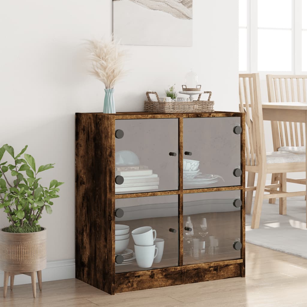 Armadio laterale con porte di vetro di quercia affumicate 68x37x75,5 cm