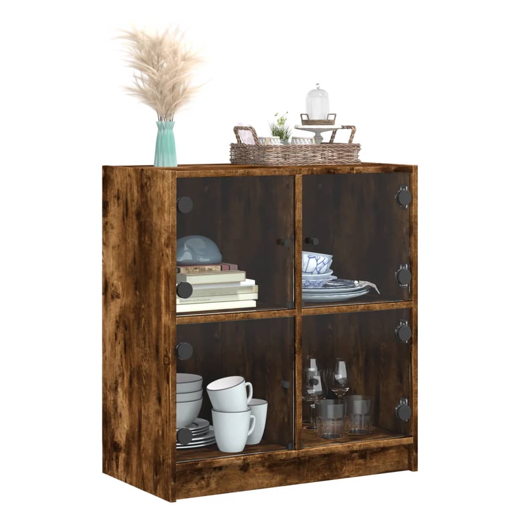Armadio laterale con porte di vetro di quercia affumicate 68x37x75,5 cm