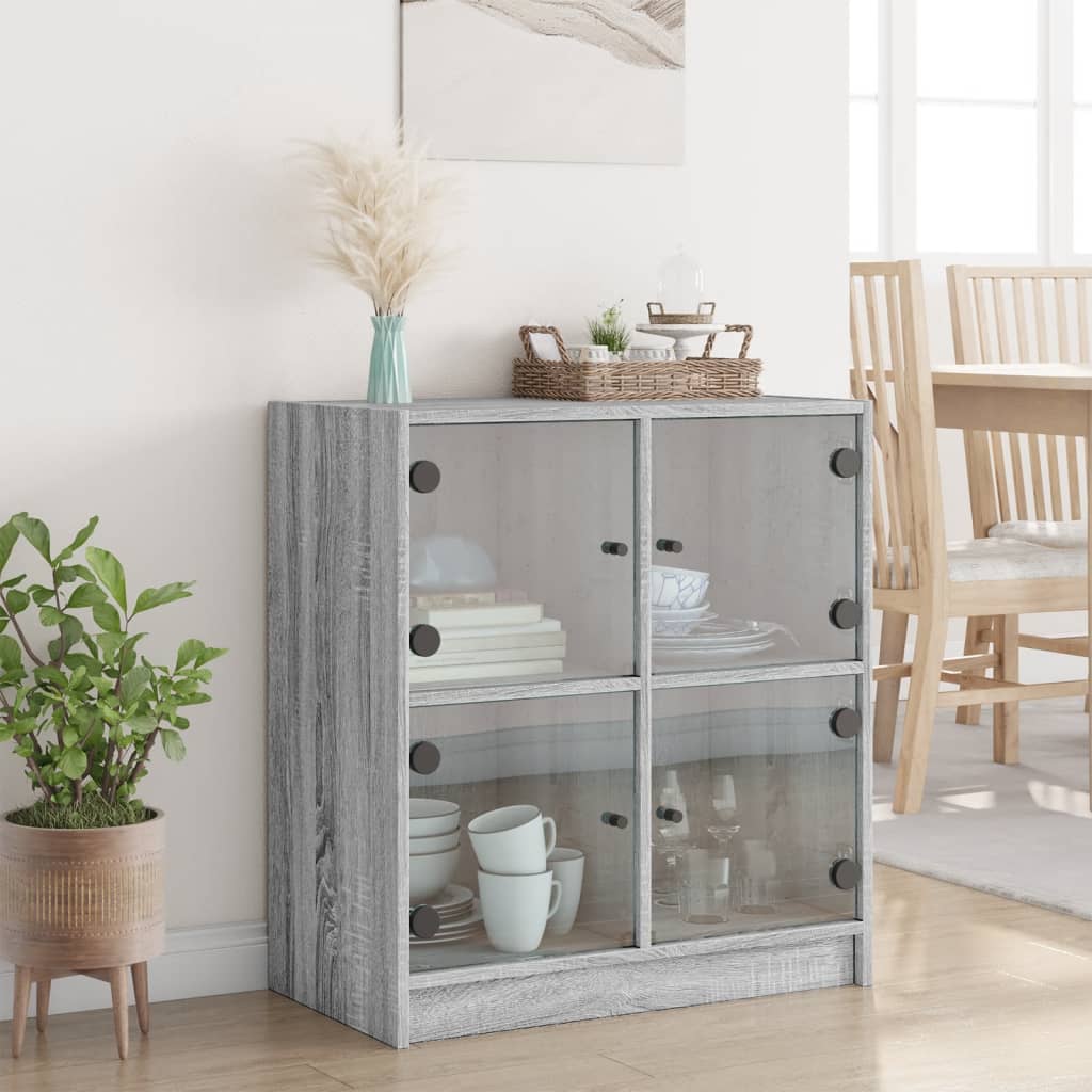 Armadio laterale con porte di vetro Sonoma grigio 68x37x75,5 cm