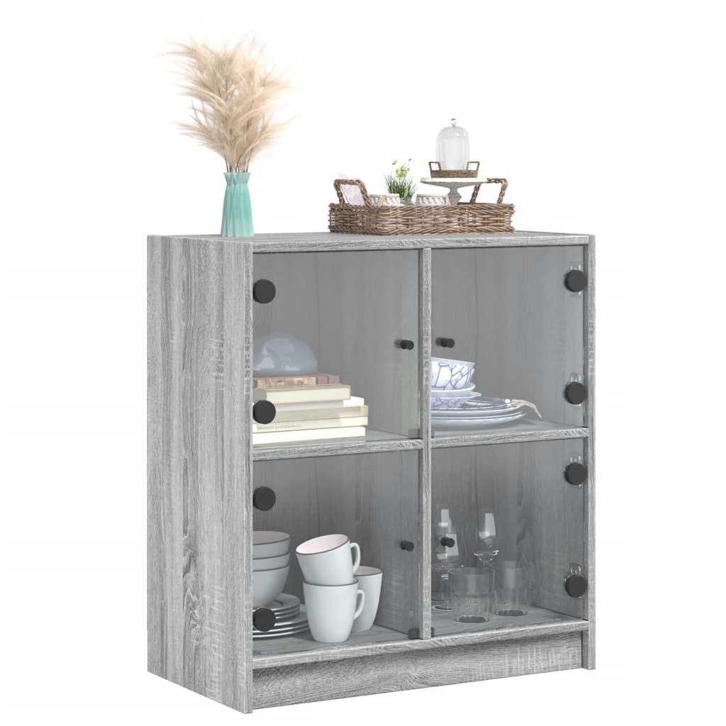 Armadio laterale con porte di vetro Sonoma grigio 68x37x75,5 cm