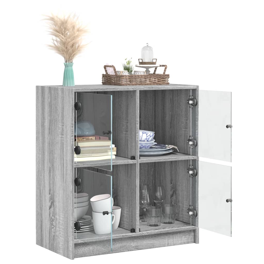 Armadio laterale con porte di vetro Sonoma grigio 68x37x75,5 cm