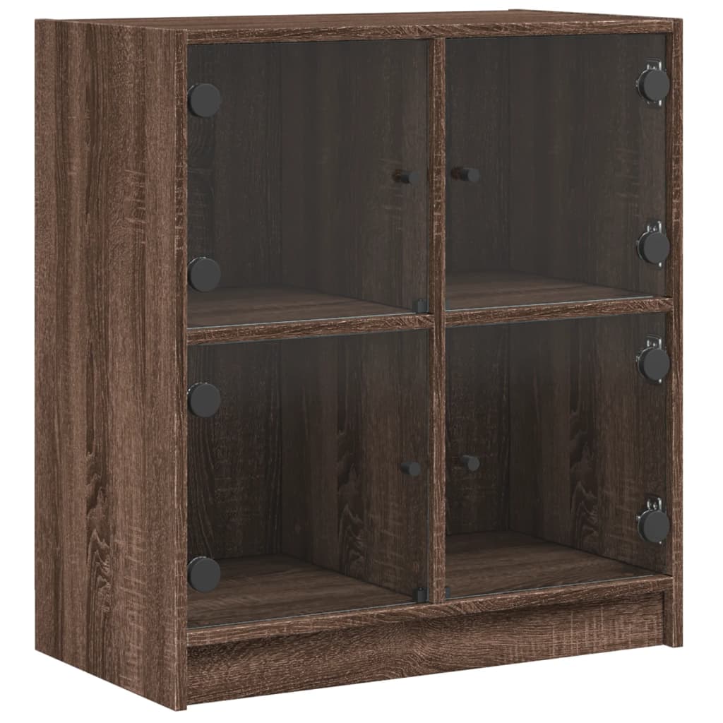 Armadio laterale con porte di vetro in rovere marrone 68x37x75,5 cm
