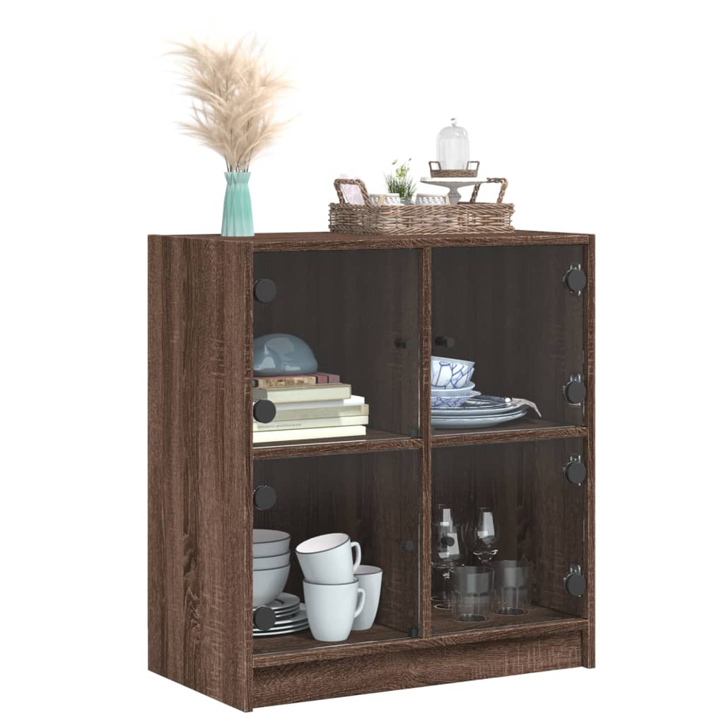 Armadio laterale con porte di vetro in rovere marrone 68x37x75,5 cm
