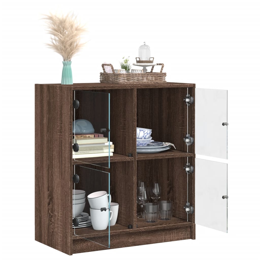 Armadio laterale con porte di vetro in rovere marrone 68x37x75,5 cm