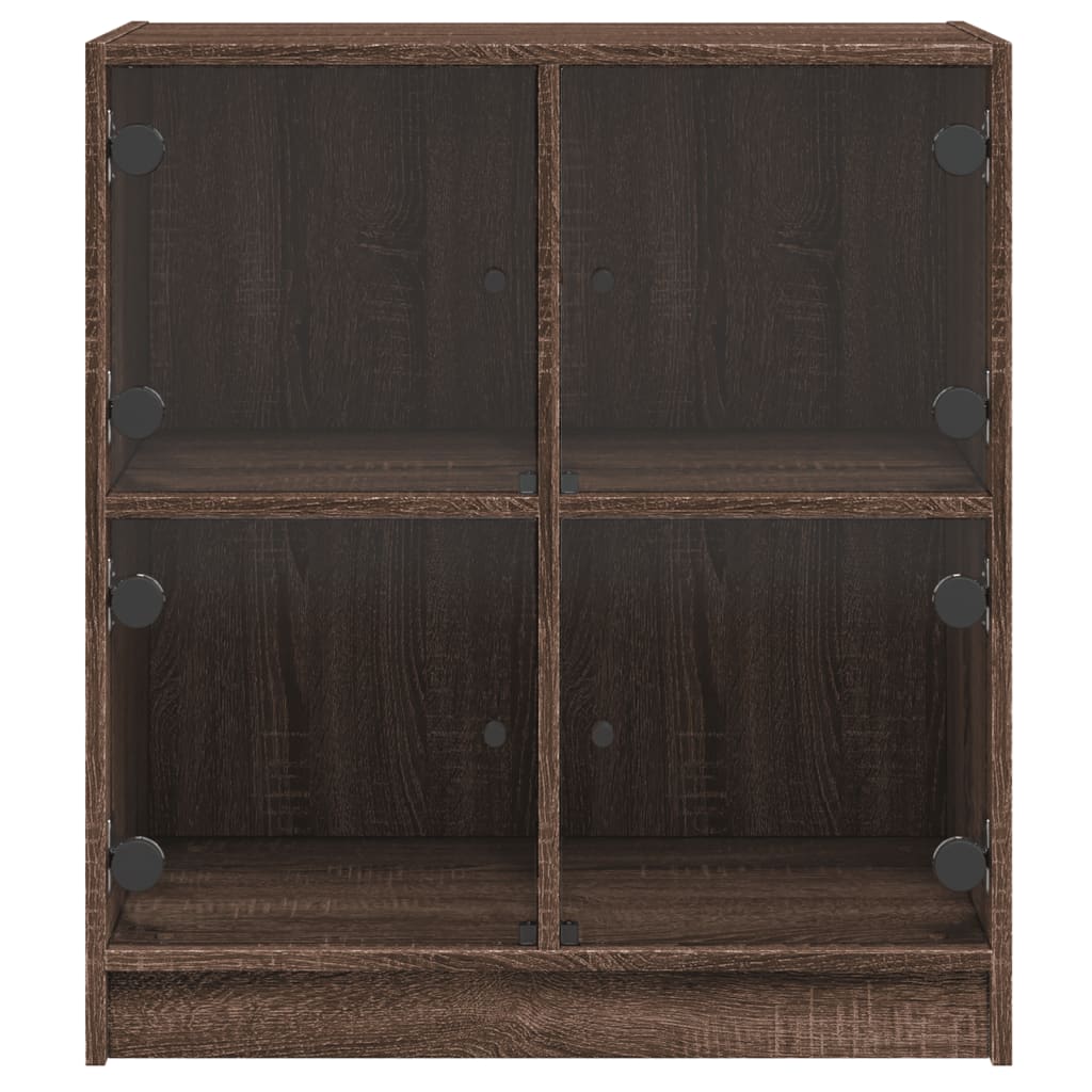Armadio laterale con porte di vetro in rovere marrone 68x37x75,5 cm