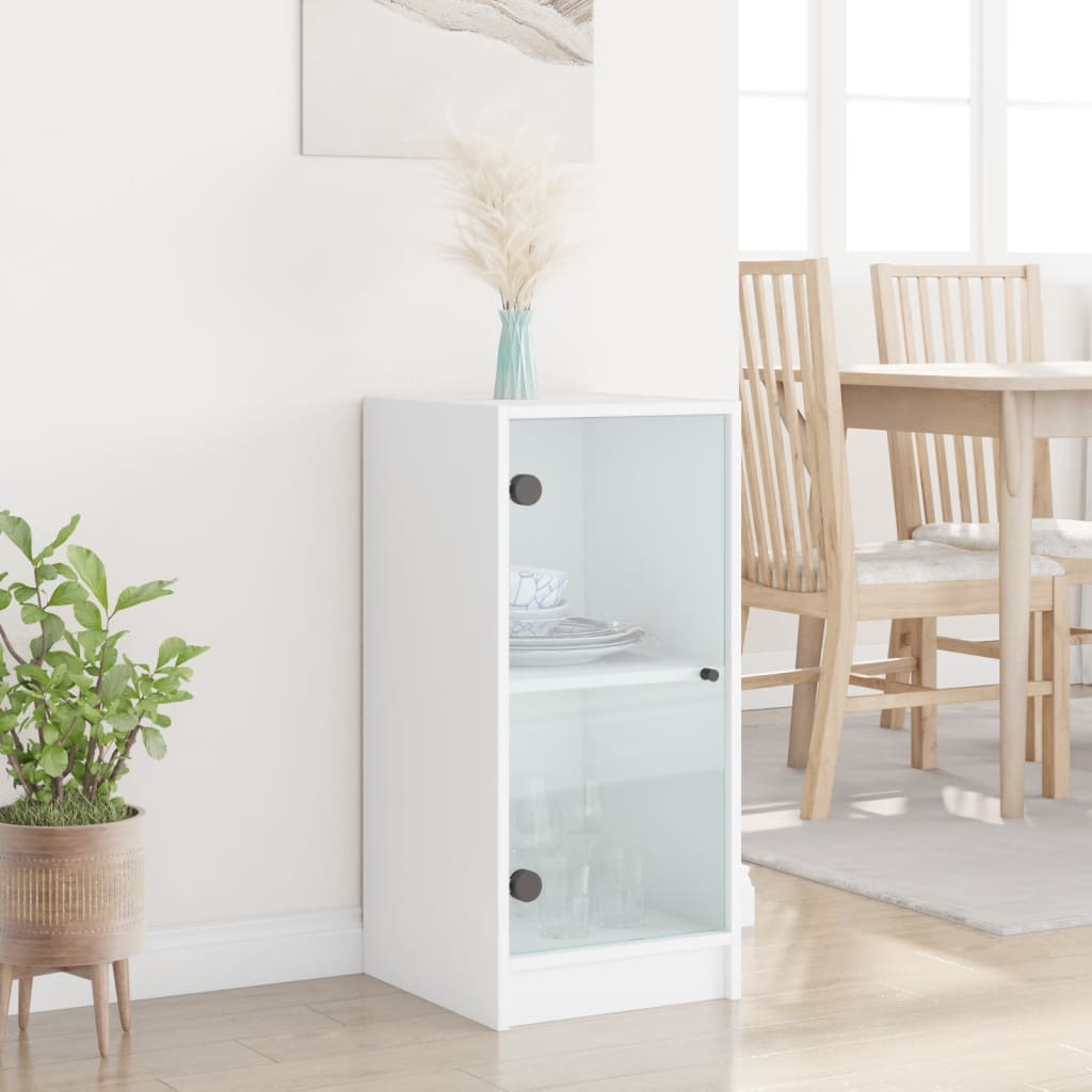 Armadio laterale con porte di vetro bianco 35x37x75,5 cm