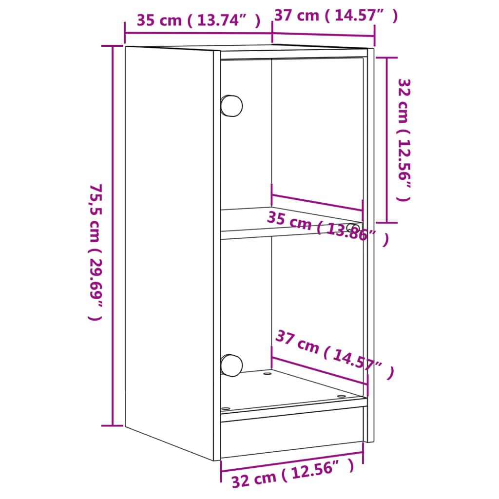 Armadio laterale con porte di vetro bianco 35x37x75,5 cm