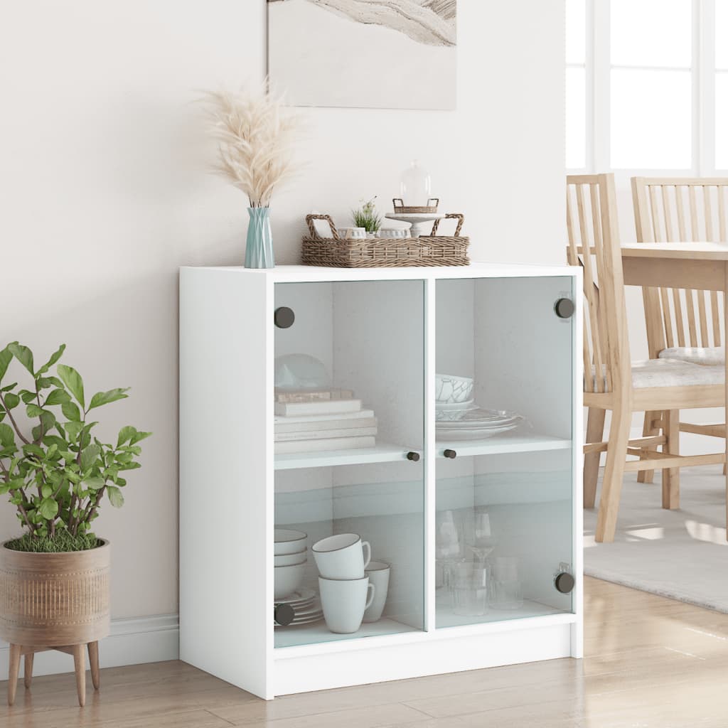 Armadio laterale con porte di vetro bianco 68x37x75,5 cm