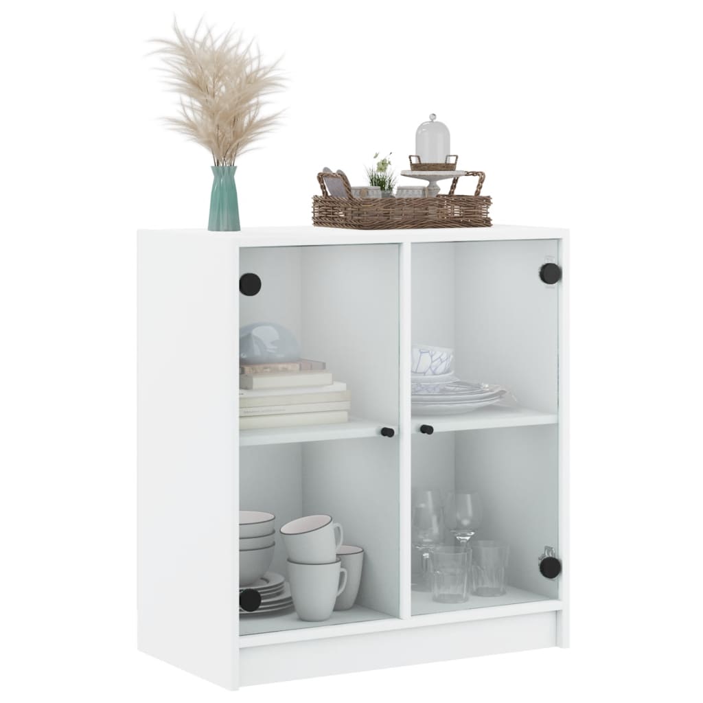 Armadio laterale con porte di vetro bianco 68x37x75,5 cm