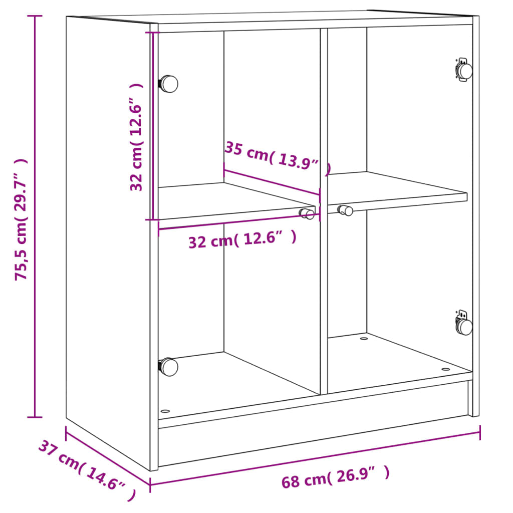 Armadio laterale con porte di vetro bianco 68x37x75,5 cm