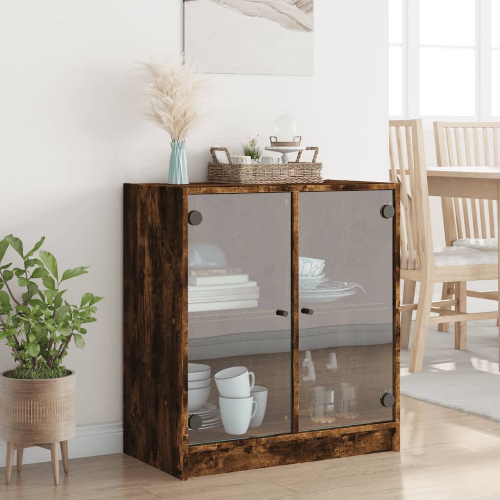 Armadio laterale con porte di vetro di quercia affumicate 68x37x75,5 cm
