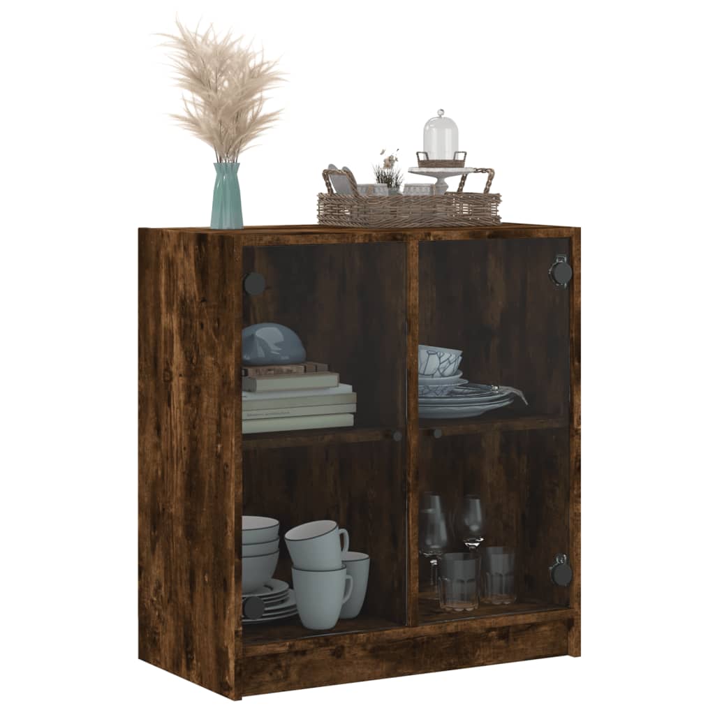 Armadio laterale con porte di vetro di quercia affumicate 68x37x75,5 cm