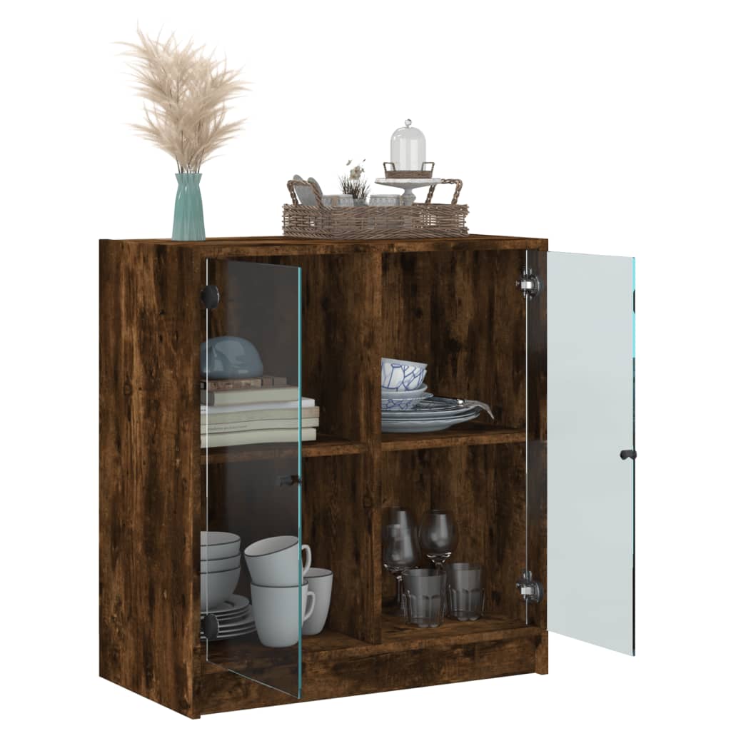 Armadio laterale con porte di vetro di quercia affumicate 68x37x75,5 cm