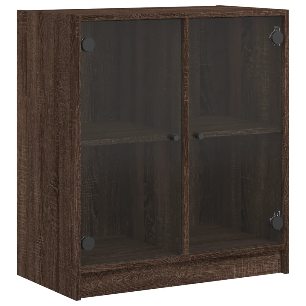 Armadio laterale con porte di vetro in rovere marrone 68x37x75,5 cm