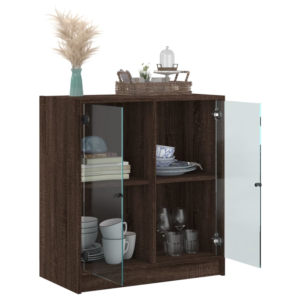 Armadio laterale con porte di vetro in rovere marrone 68x37x75,5 cm