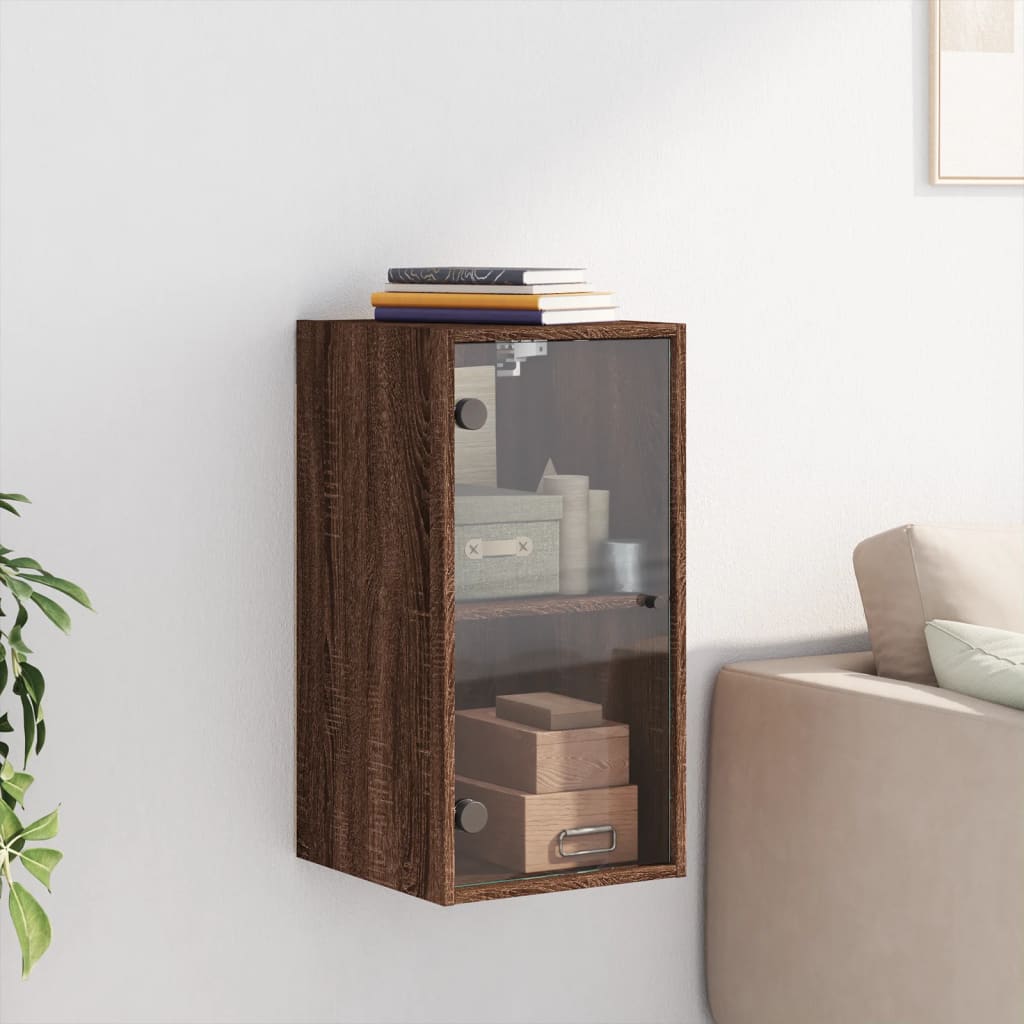 Wall cabinet with brown oak glass doors 35x37x68.5 cm