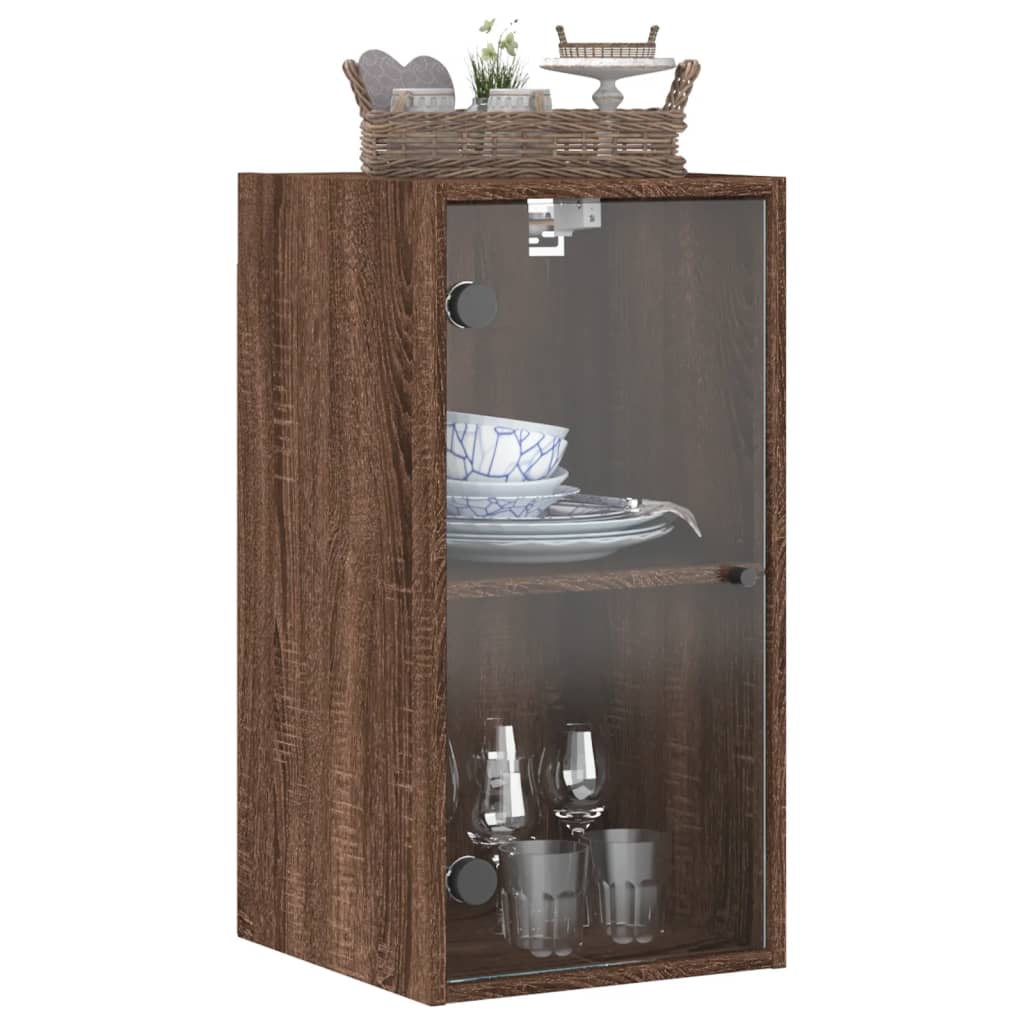 Wall cabinet with brown oak glass doors 35x37x68.5 cm