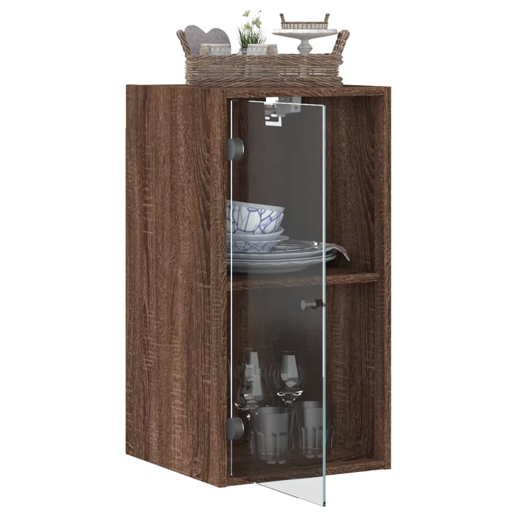 Wall cabinet with brown oak glass doors 35x37x68.5 cm