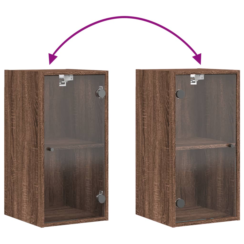 Wall cabinet with brown oak glass doors 35x37x68.5 cm
