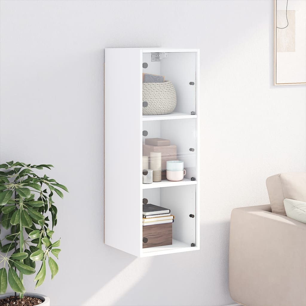 Wall cabinet with white glass doors 35x37x100 cm