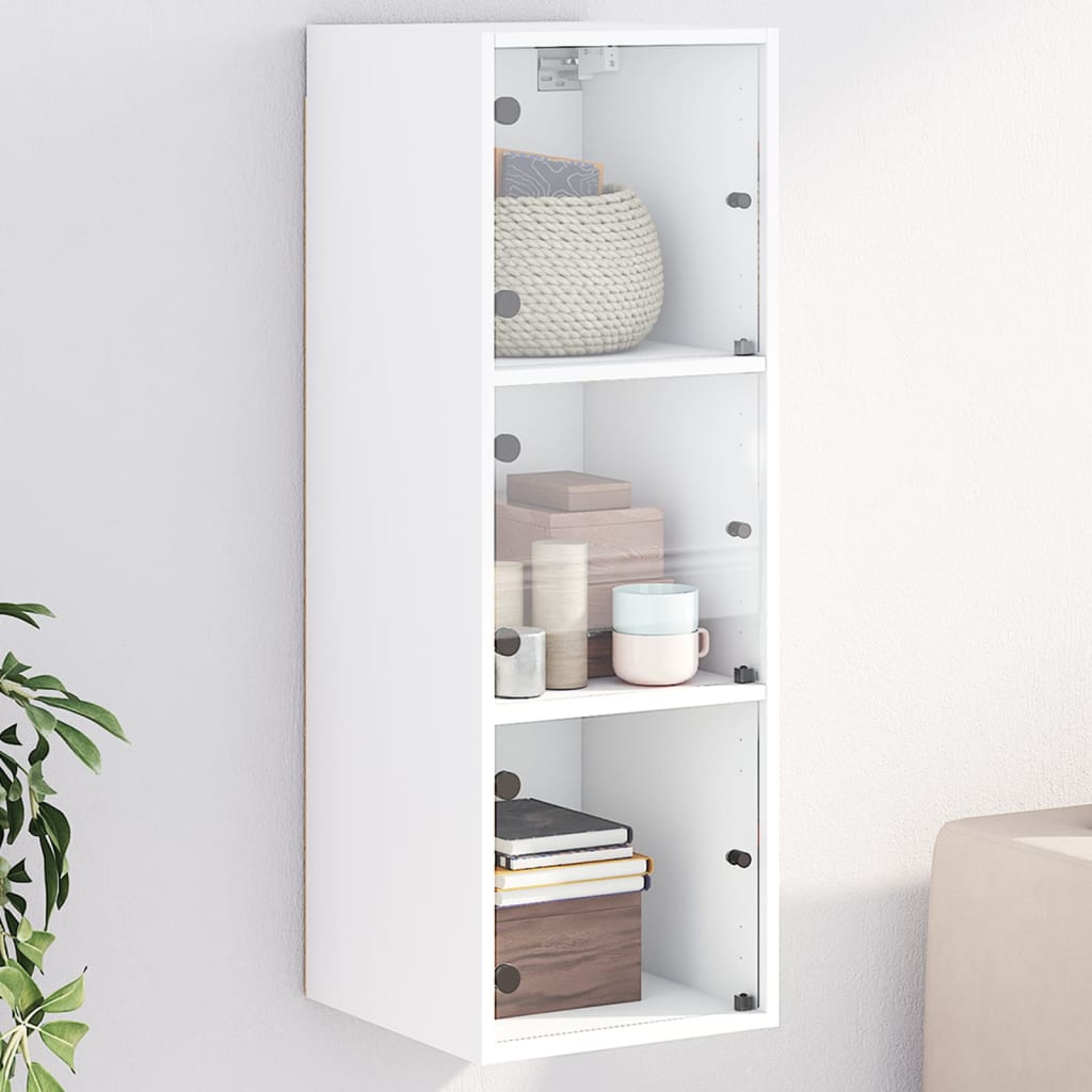 Wall cabinet with white glass doors 35x37x100 cm