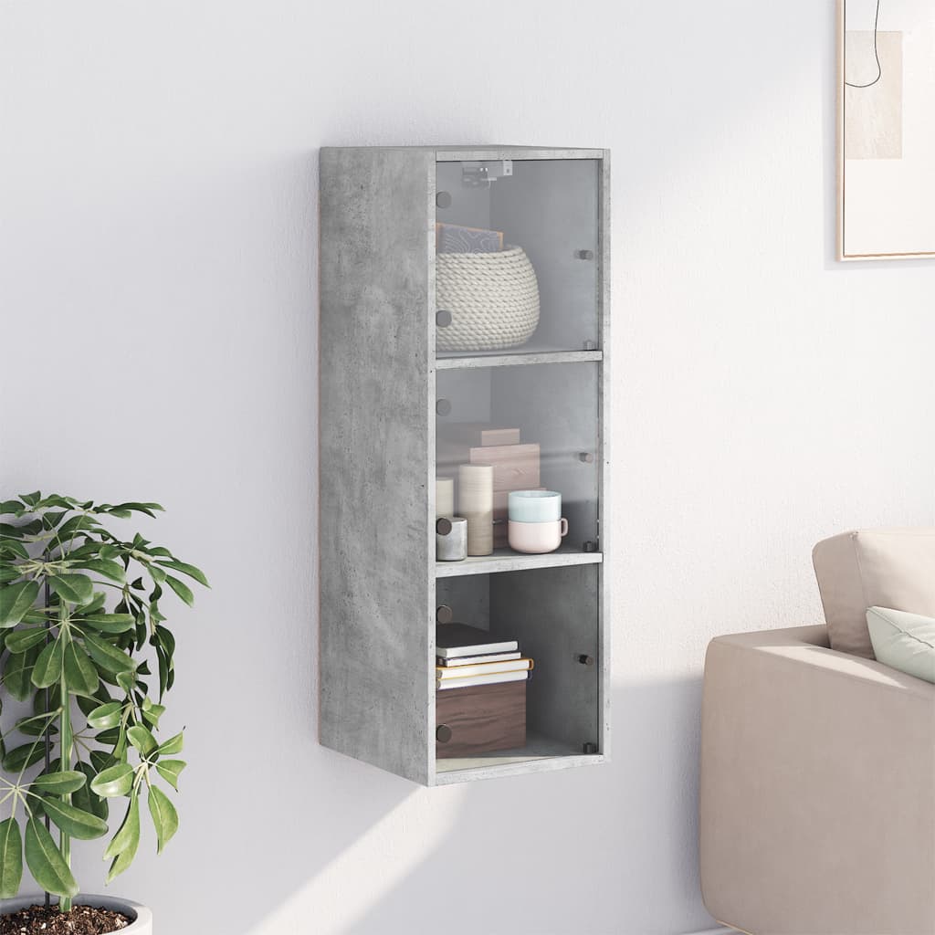 Wall cabinet with concrete gray glass doors 35x37x100 cm