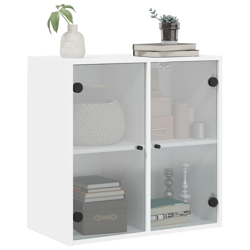 Wall cabinet with white glass doors 68x37x68.5 cm