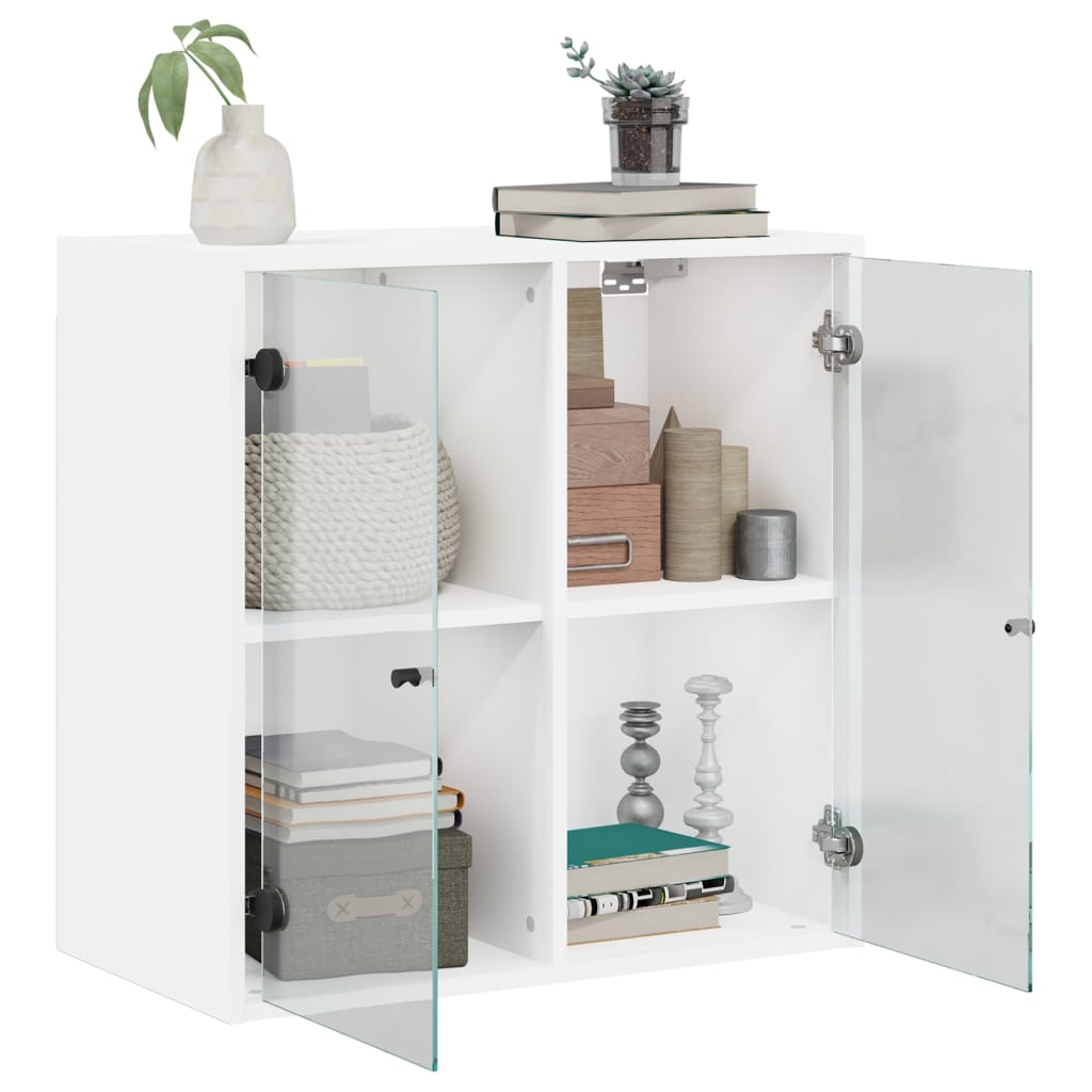 Wall cabinet with white glass doors 68x37x68.5 cm